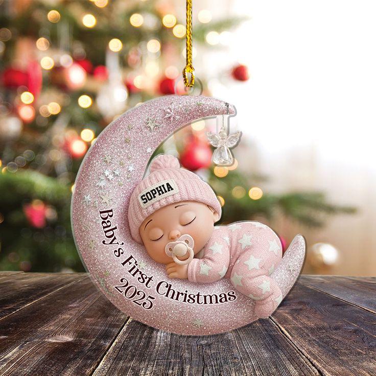 H9neko Personalized Baby’s 1st Christmas Moon Acrylic Ornament 2025