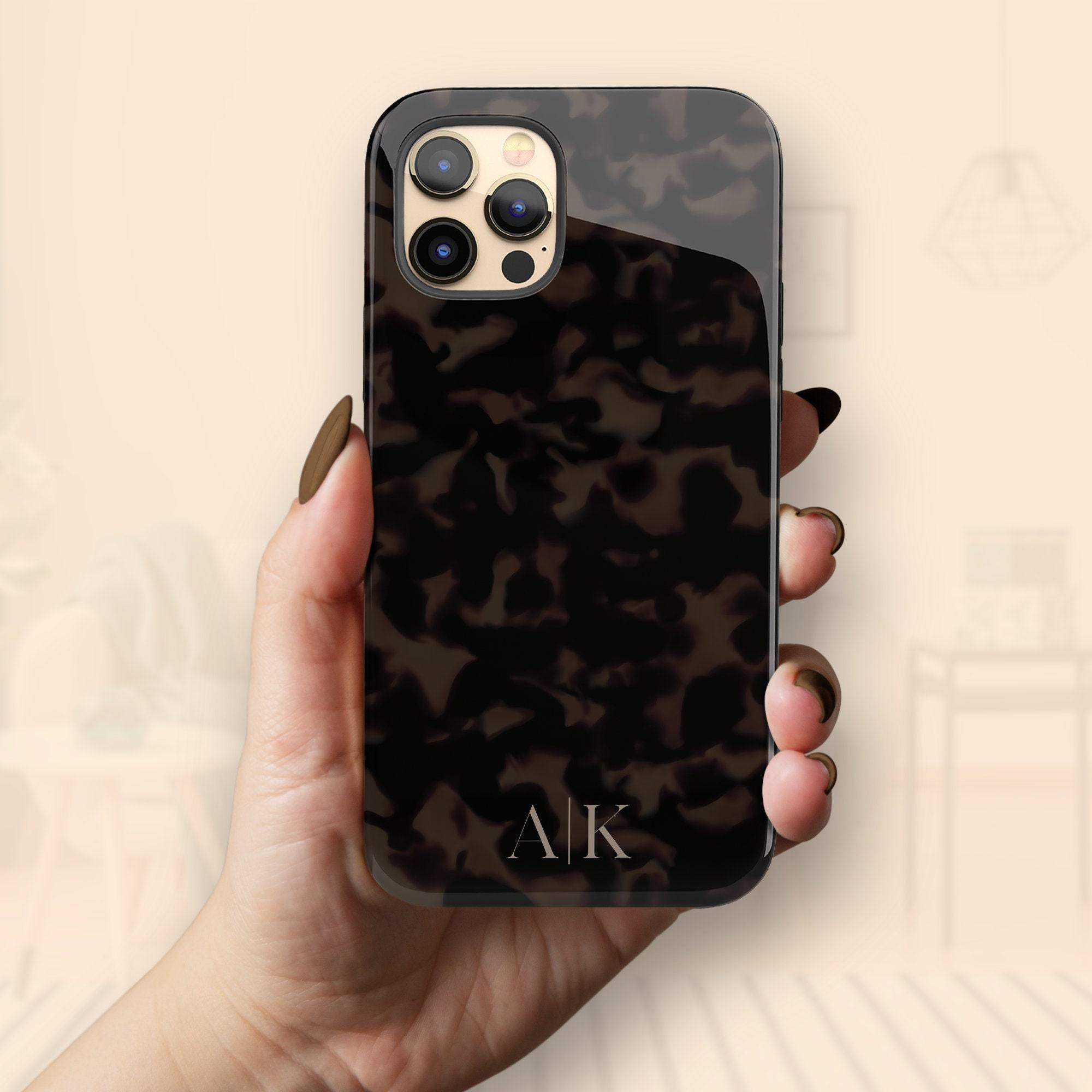 Personalized Tortoiseshell iPhone Case with Custom Initials | Monogram iPhone 15–17 Case