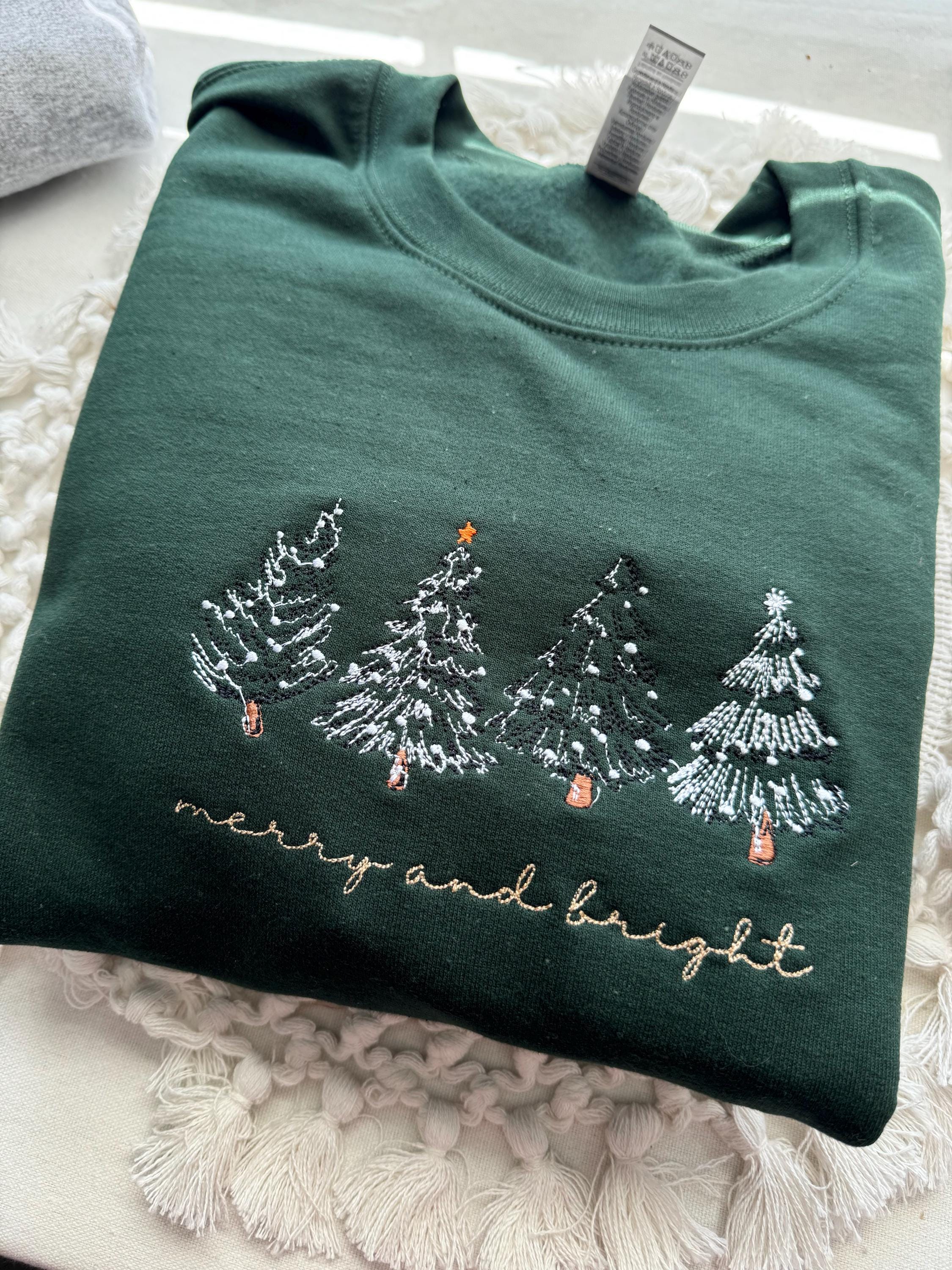 Christmas Tree Embroidered Crewneck – Merry & Bright 4 Trees Sweatshirt | H9Neko