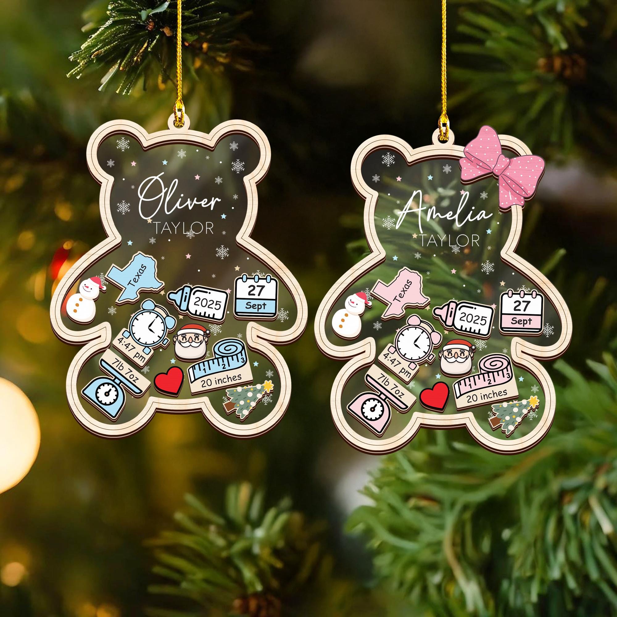 H9neko Personalized Birth Stats Baby First Christmas Shaker 2025