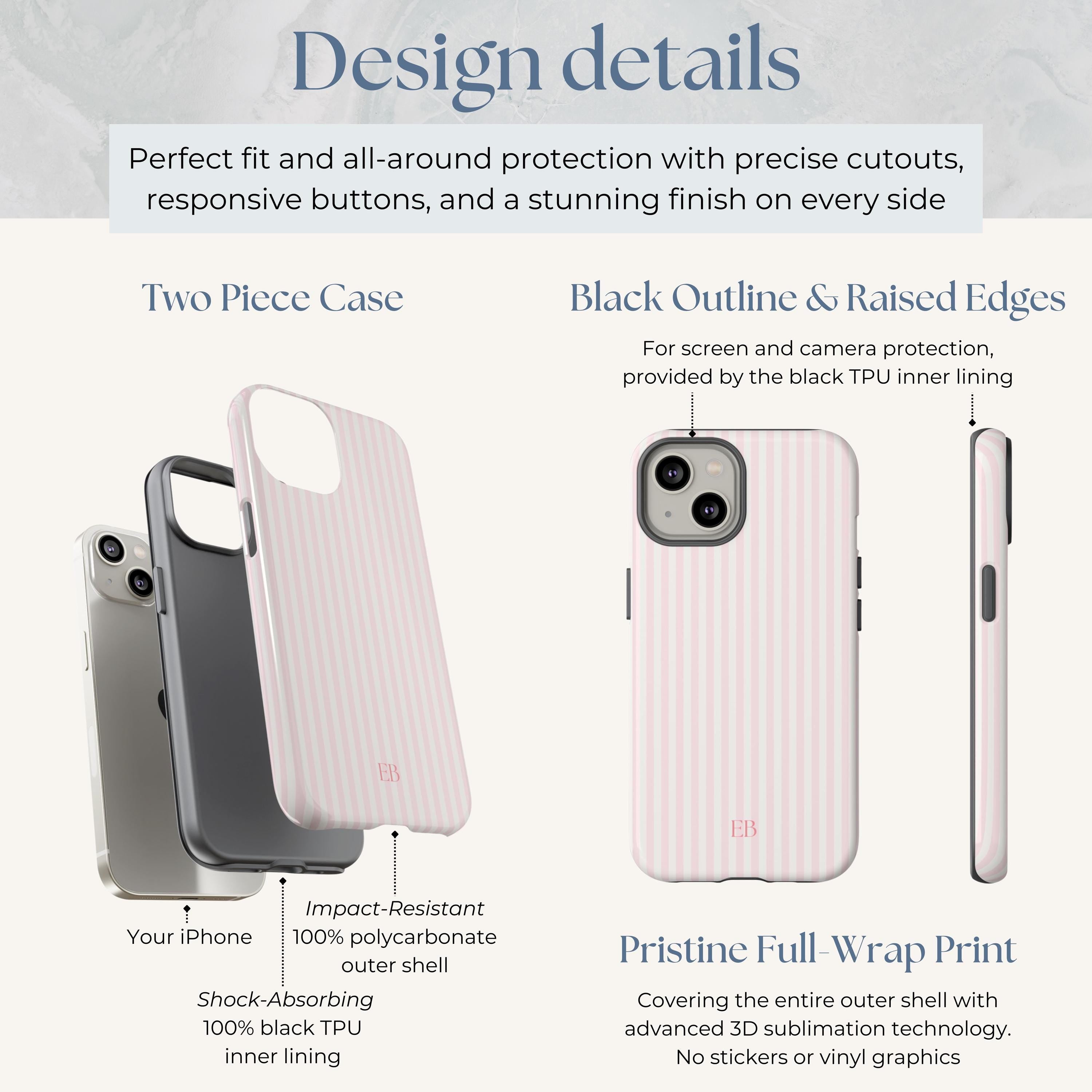 Personalized Pink Striped Phone Case – Custom Monogram Aesthetic Coastal Preppy Beachy iPhone Case