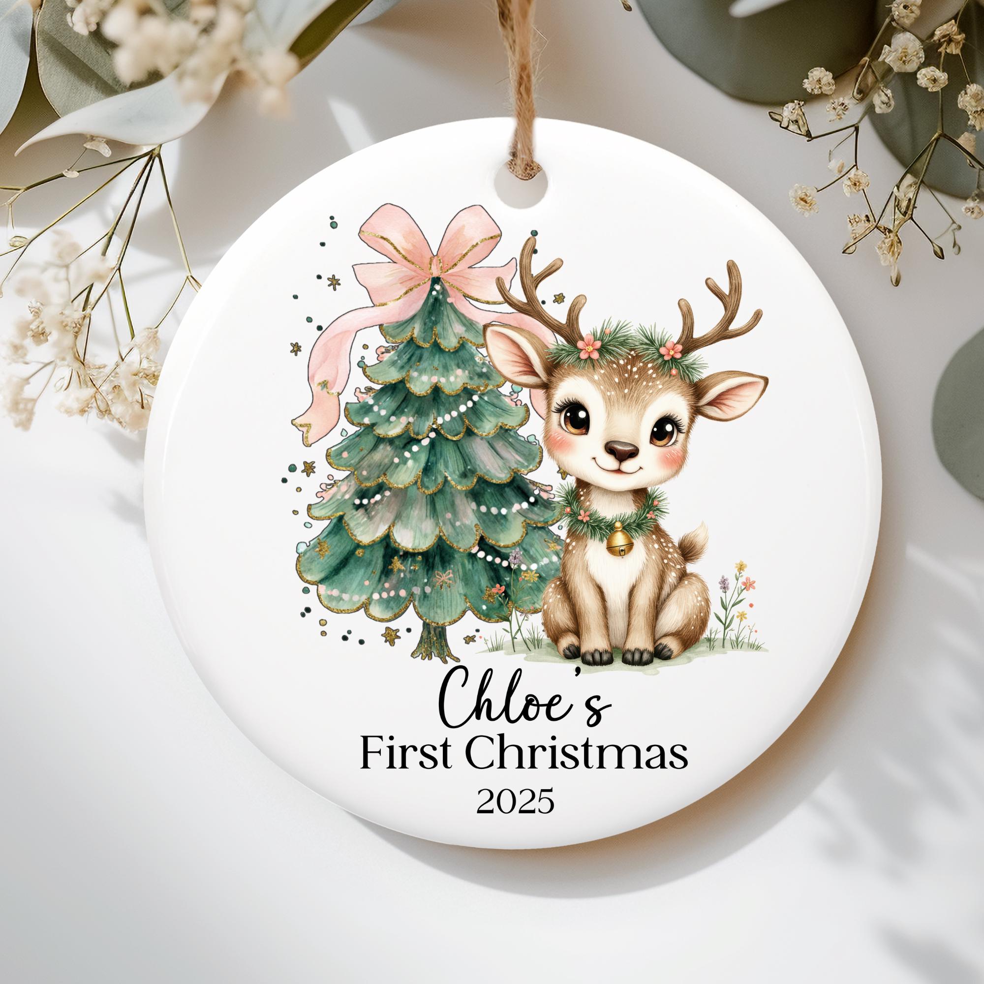 Personalized 1st Christmas Ornament for Baby Girl - Pink Bow Gift