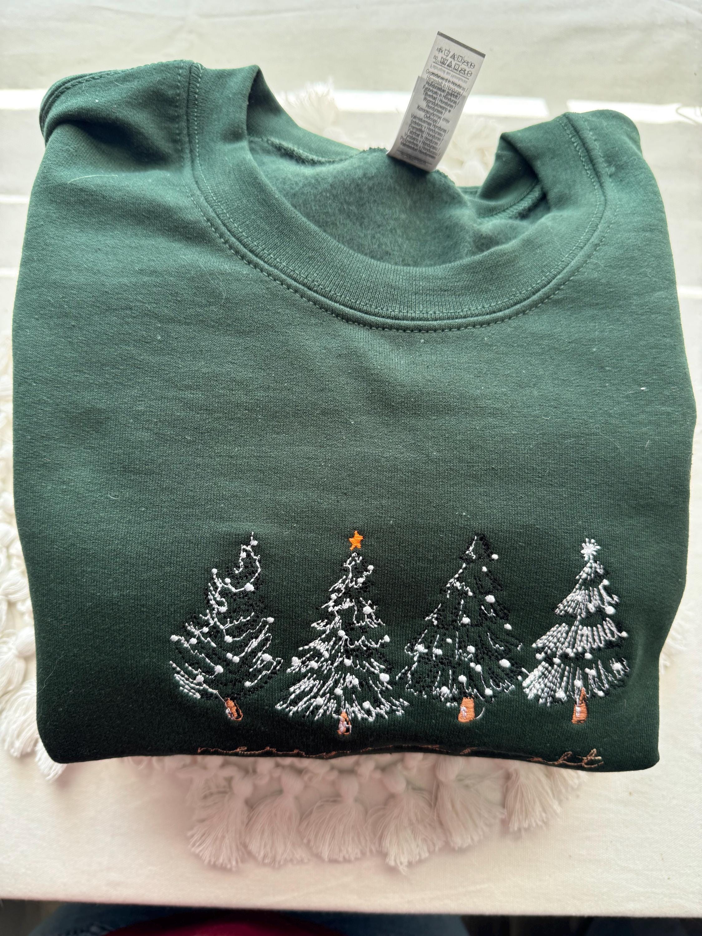 Christmas Tree Embroidered Crewneck – Merry & Bright 4 Trees Sweatshirt | H9Neko