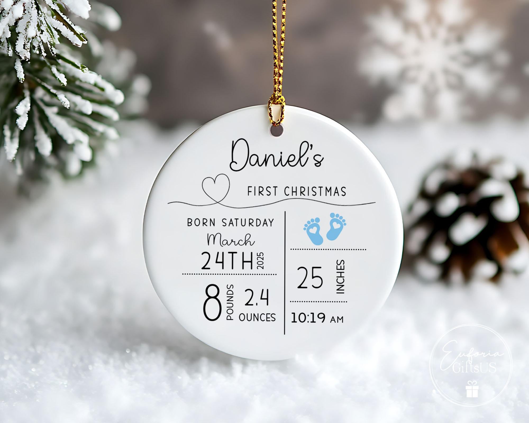Personalized Newborn Keepsake Ornament – Birth Stats & Baby Photo
