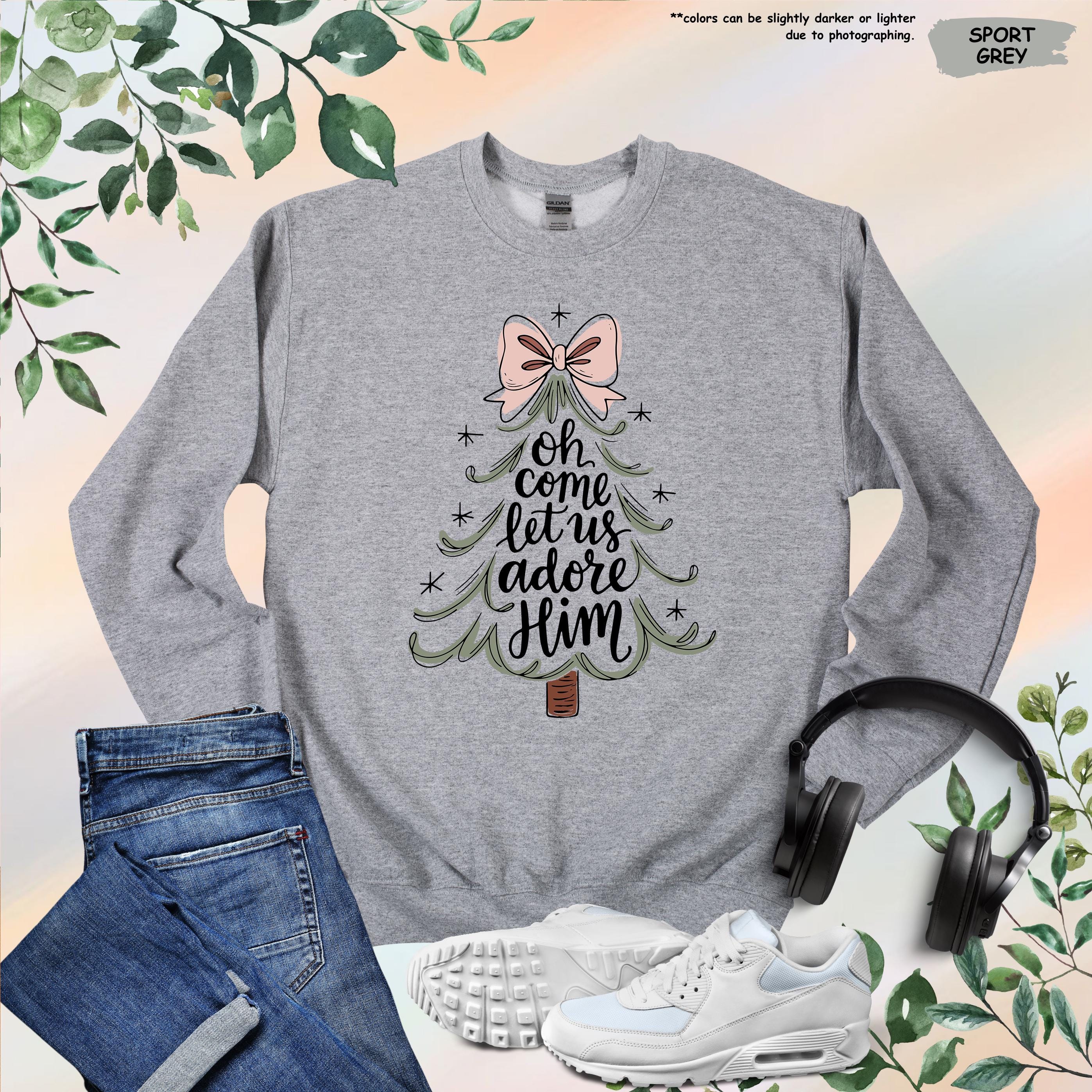 Religious Christmas Sweatshirt – Oh Come Let Us Adore Him Christian Hoodie | Jesus Nativity Sweater by H9Neko