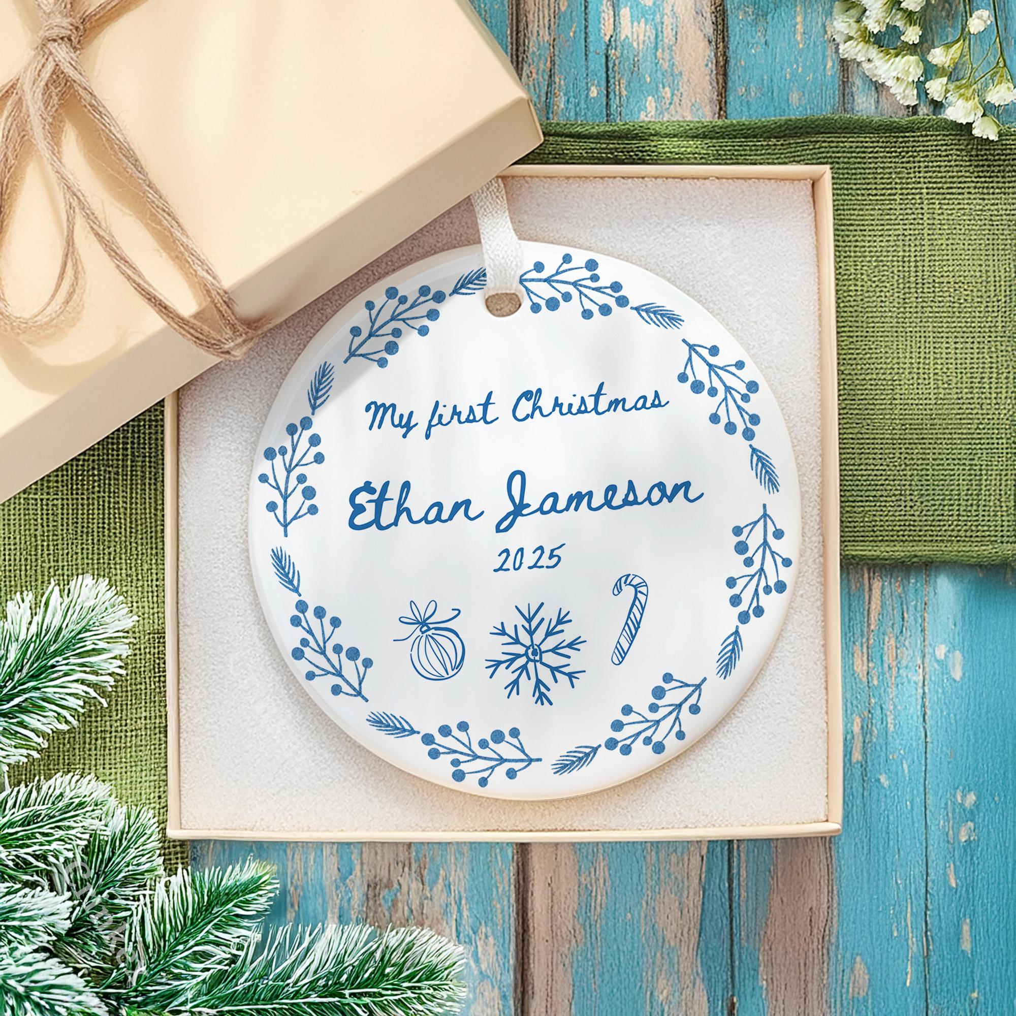 Personalized Baby First Christmas Ornament Vintage Ceramic Gift 2025