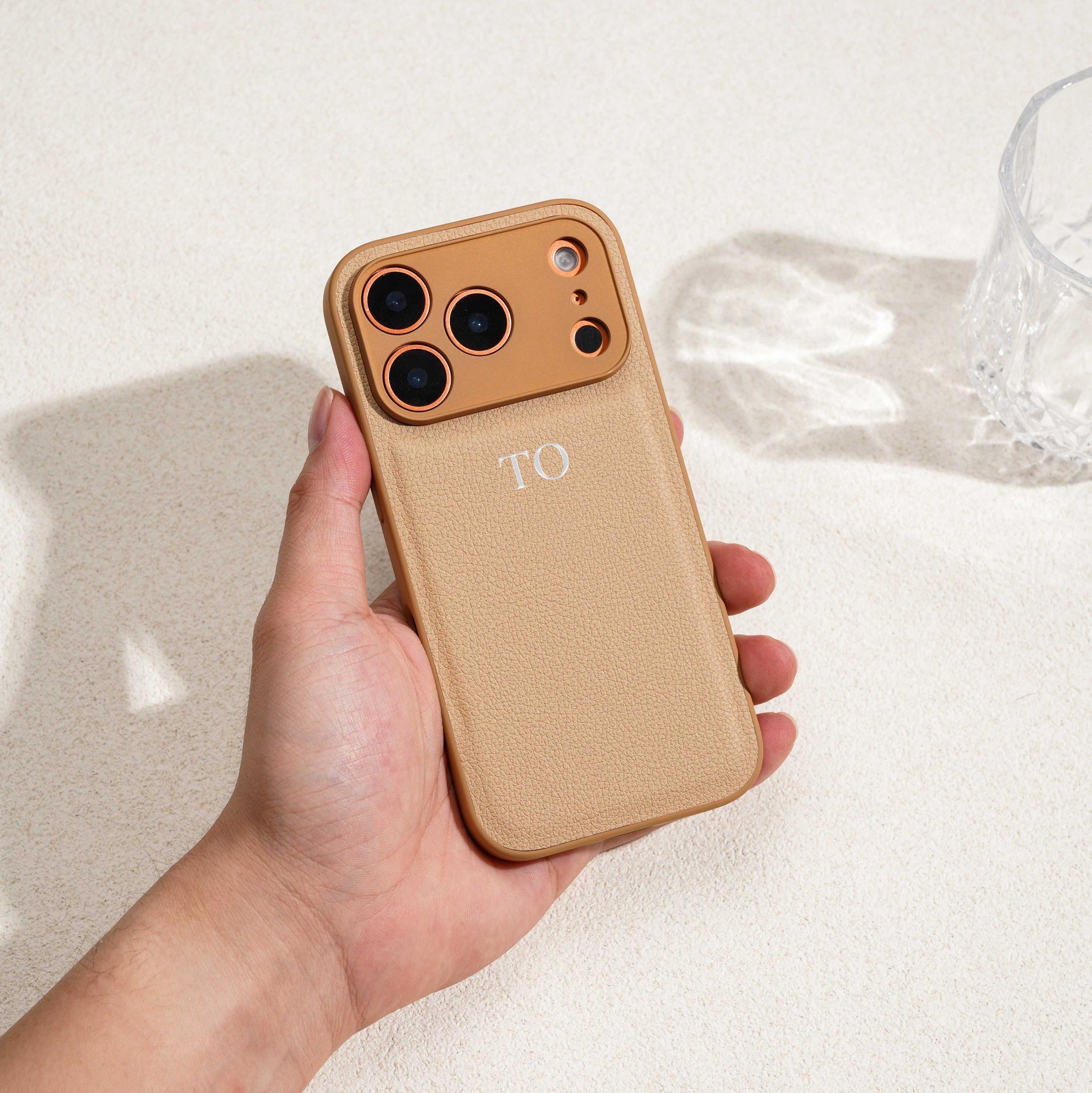 Personalized Leather Phone Case with Initials – Embossed Monogram Vegan Leather Cover for iPhone 17/16/15/14 Pro Max | H9Neko