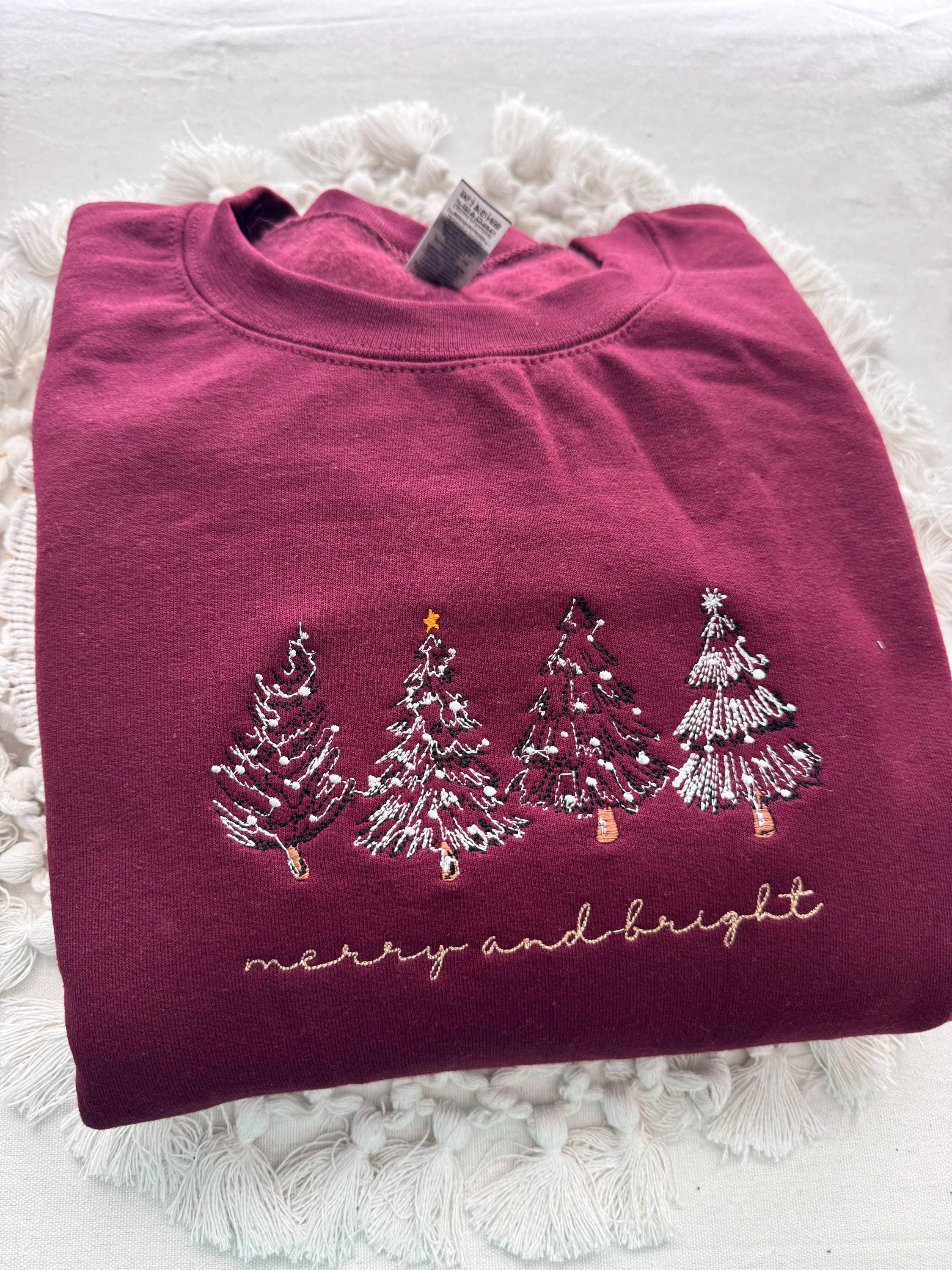 Christmas Tree Embroidered Crewneck – Merry & Bright 4 Trees Sweatshirt | H9Neko