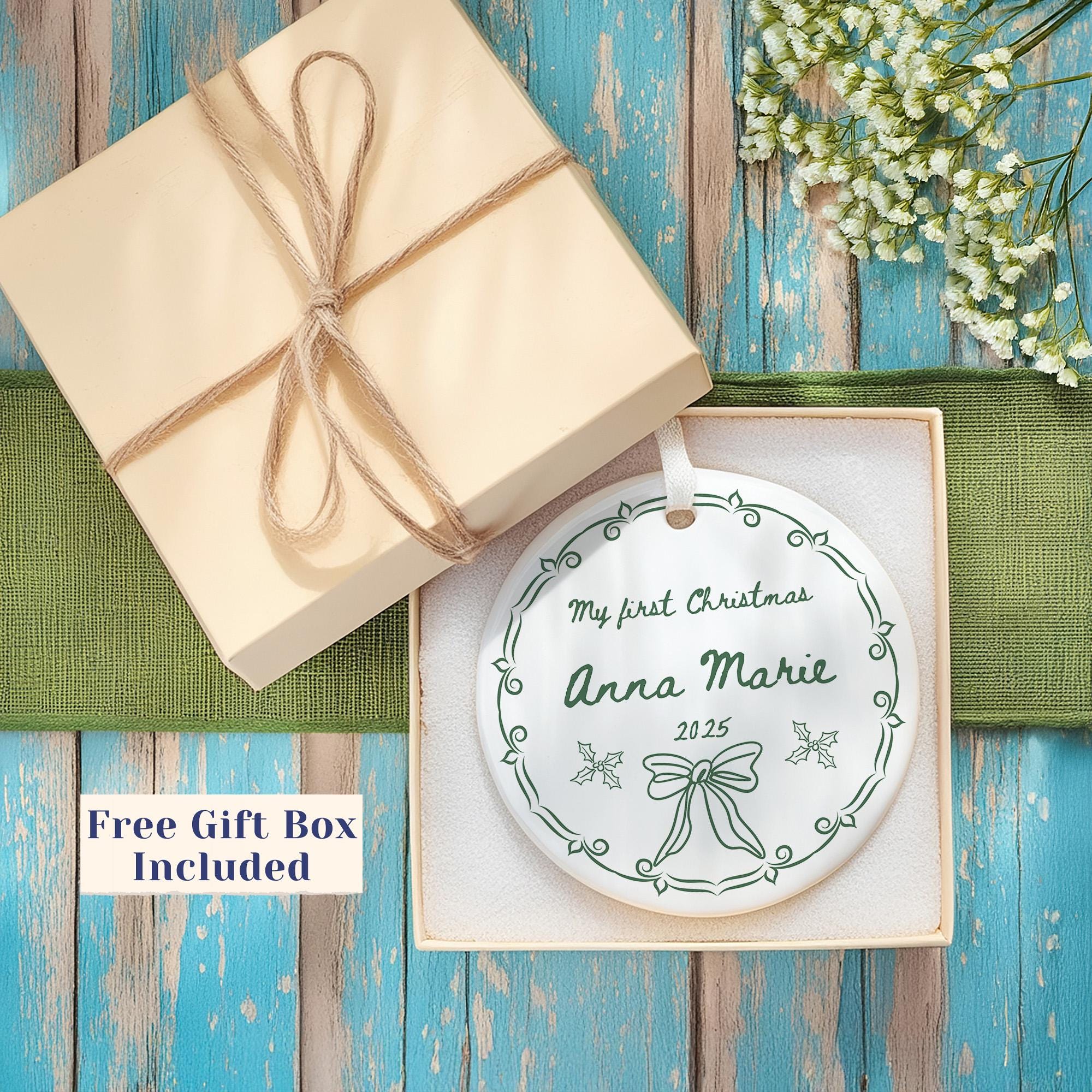 Personalized Baby First Christmas Ornament Vintage Ceramic Gift 2025