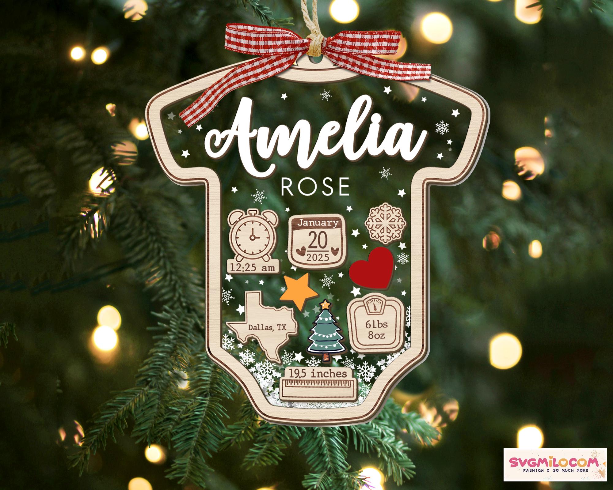 Personalized 4D Shaker Baby Keepsake Ornament for First Christmas