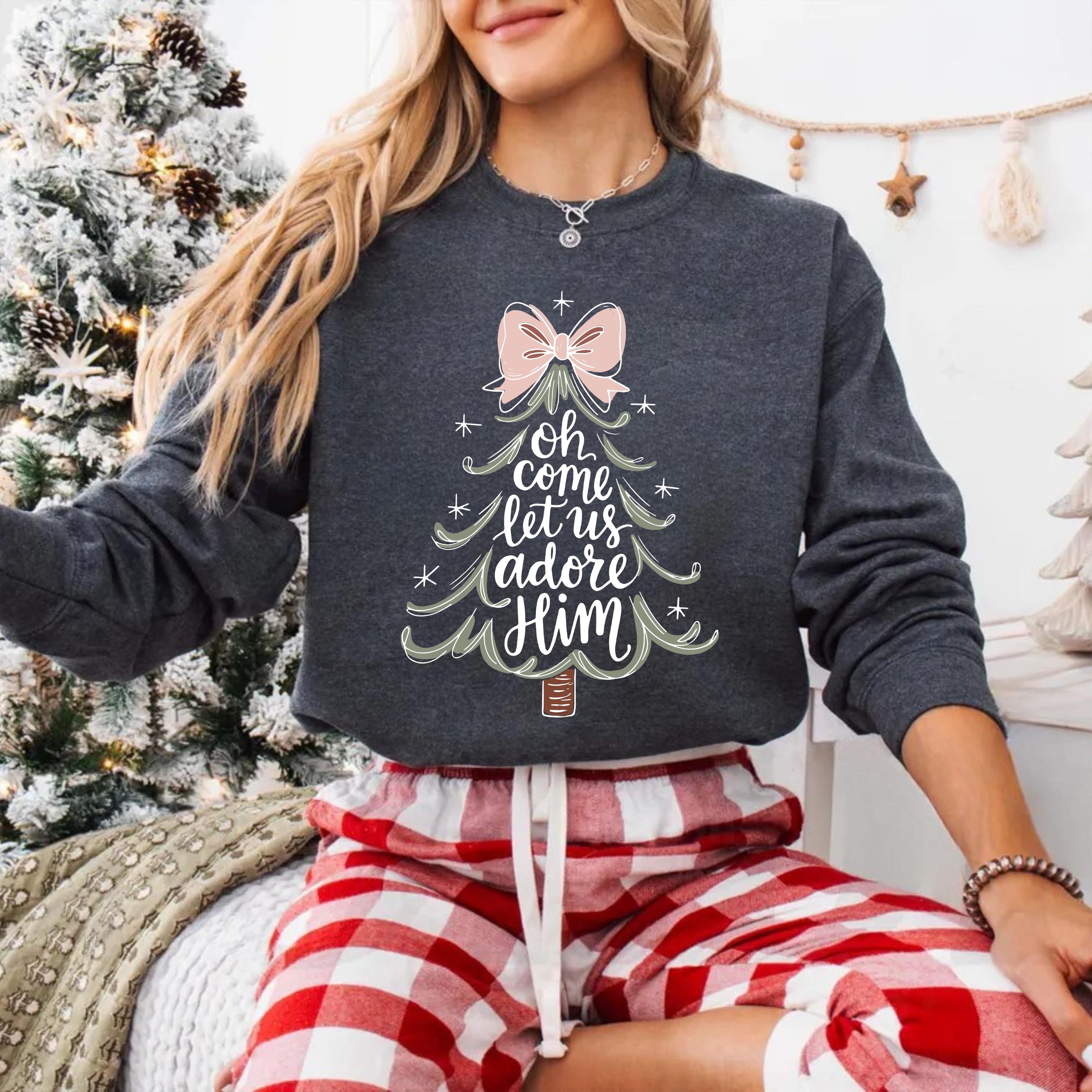 Religious Christmas Sweatshirt – Oh Come Let Us Adore Him Christian Hoodie | Jesus Nativity Sweater by H9Neko