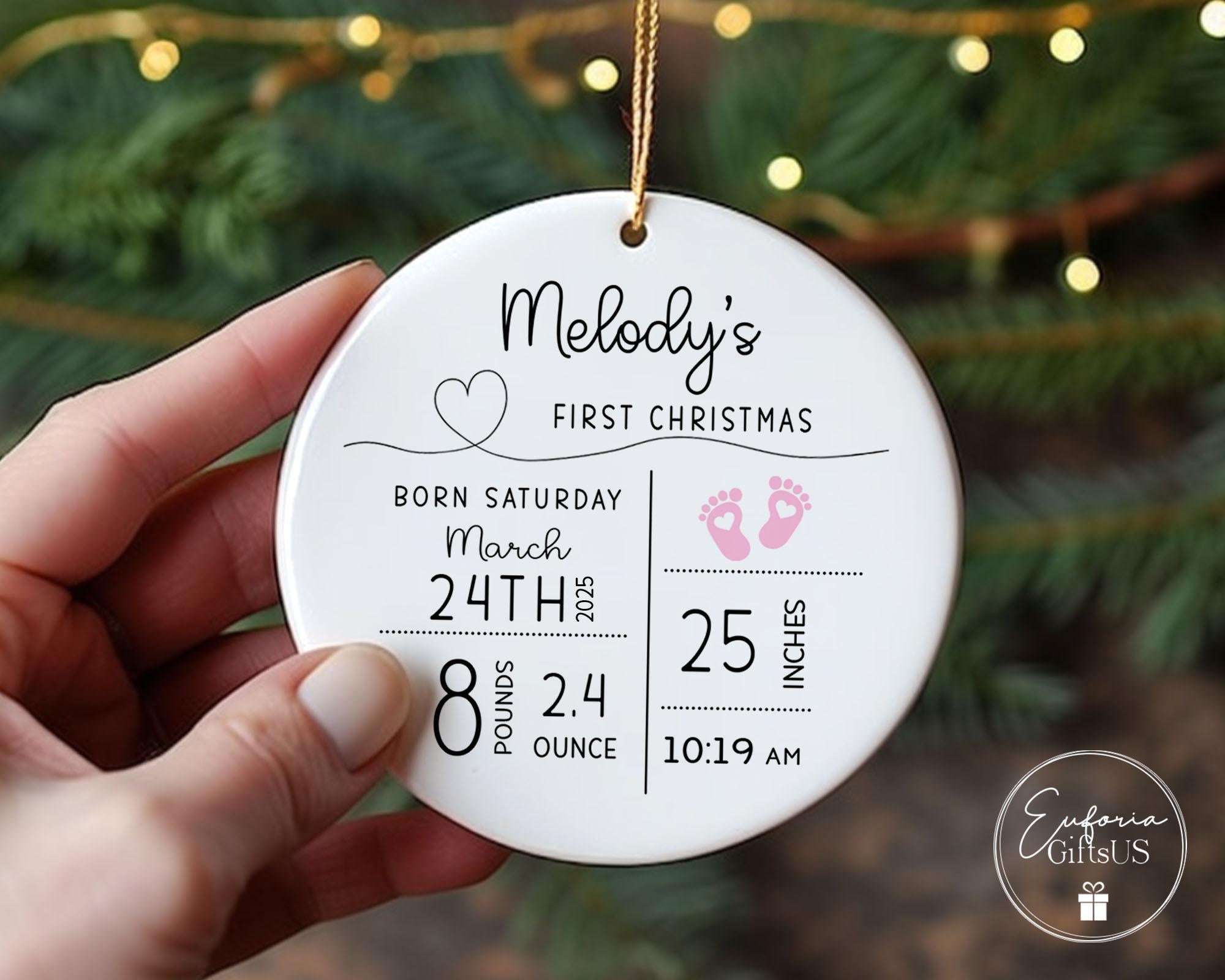 Personalized Newborn Keepsake Ornament – Birth Stats & Baby Photo