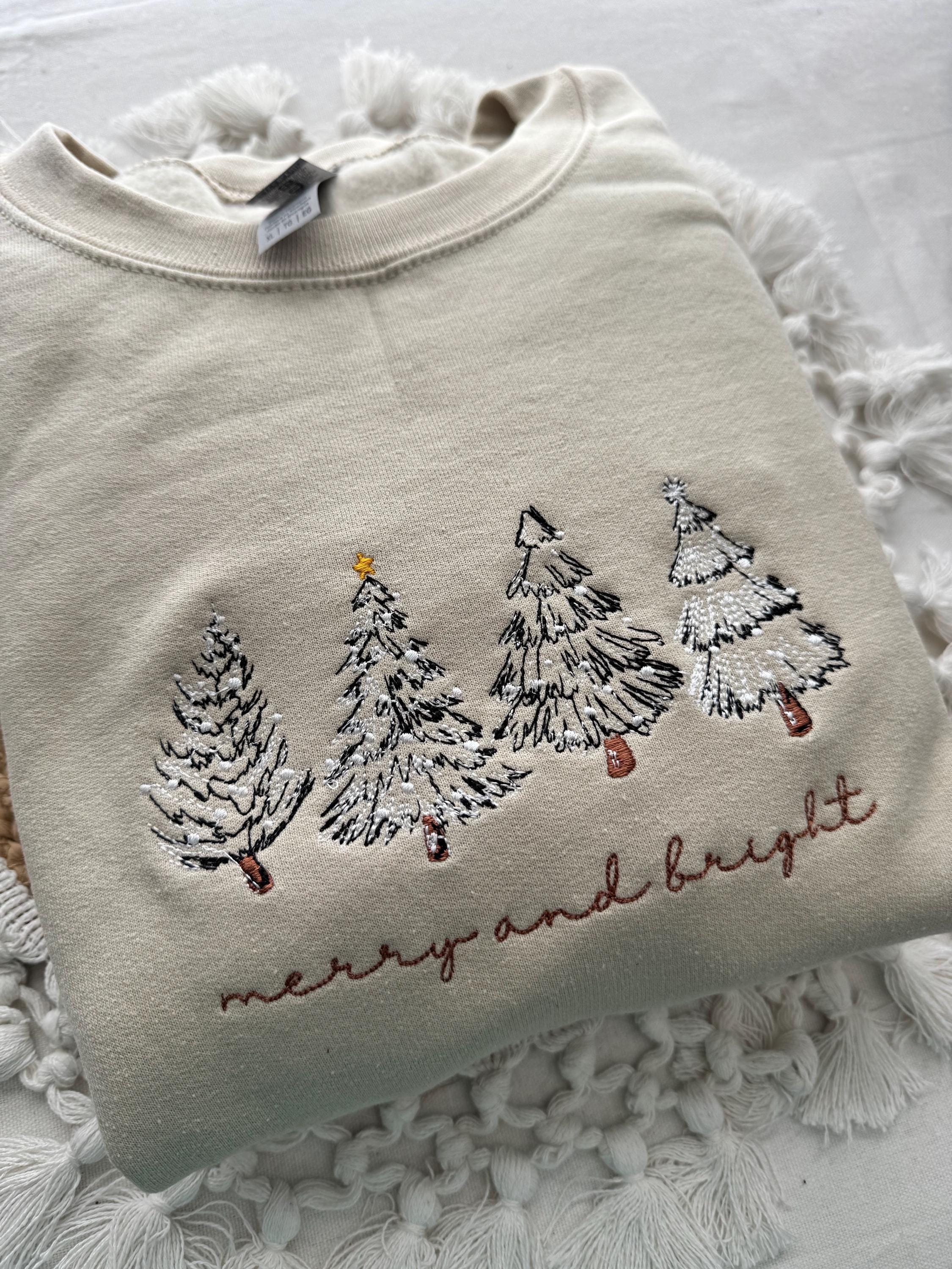 Christmas Tree Embroidered Crewneck – Merry & Bright 4 Trees Sweatshirt | H9Neko