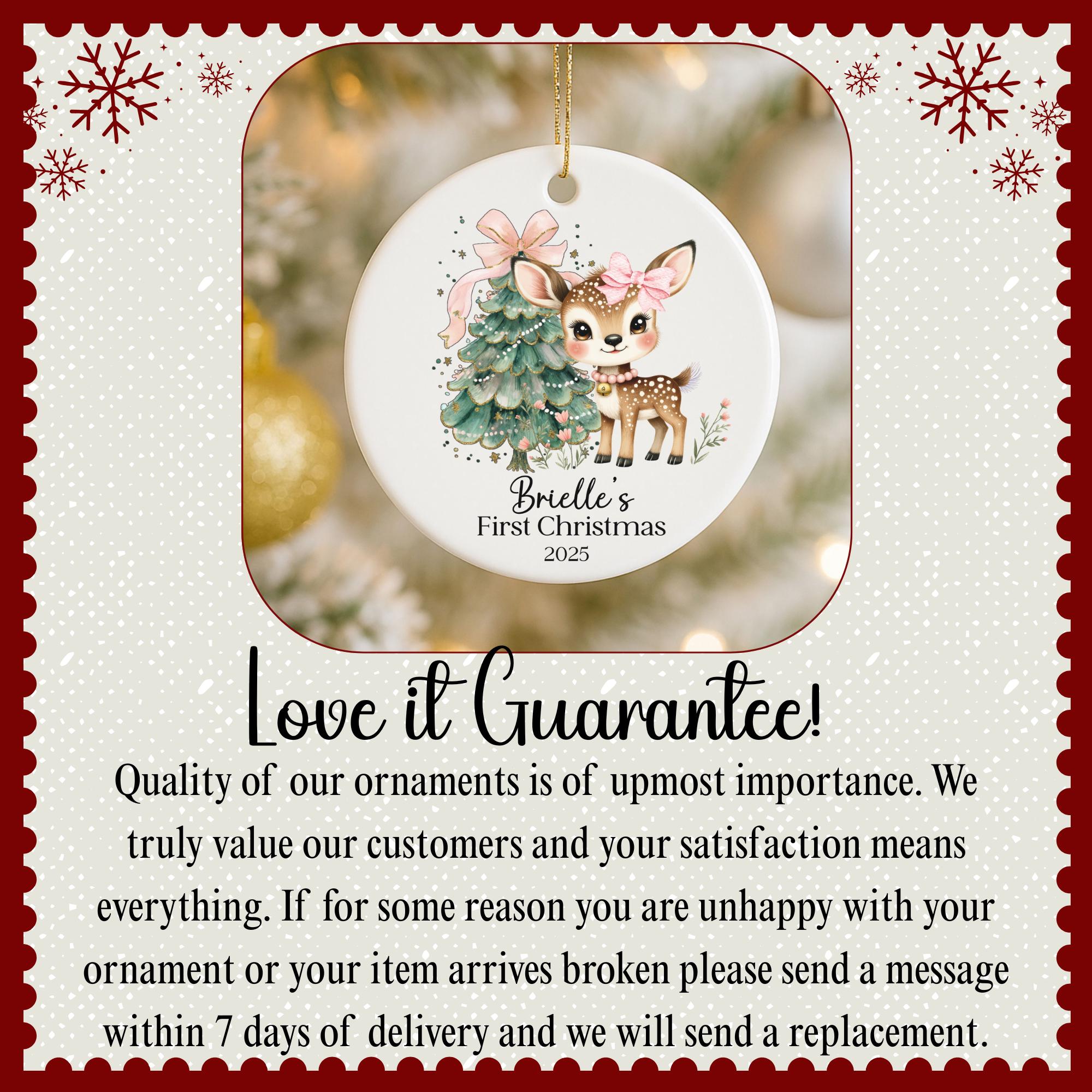 Personalized 1st Christmas Ornament for Baby Girl - Pink Bow Gift