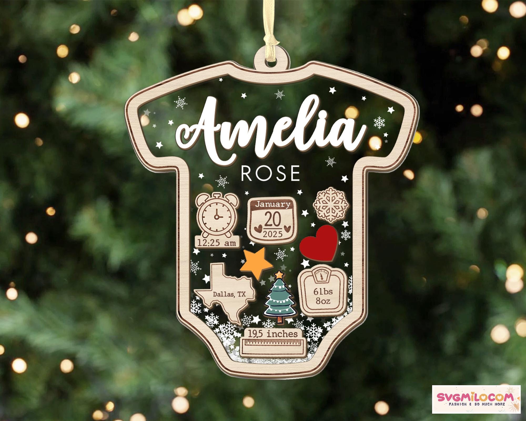 Personalized 4D Shaker Baby Keepsake Ornament for First Christmas
