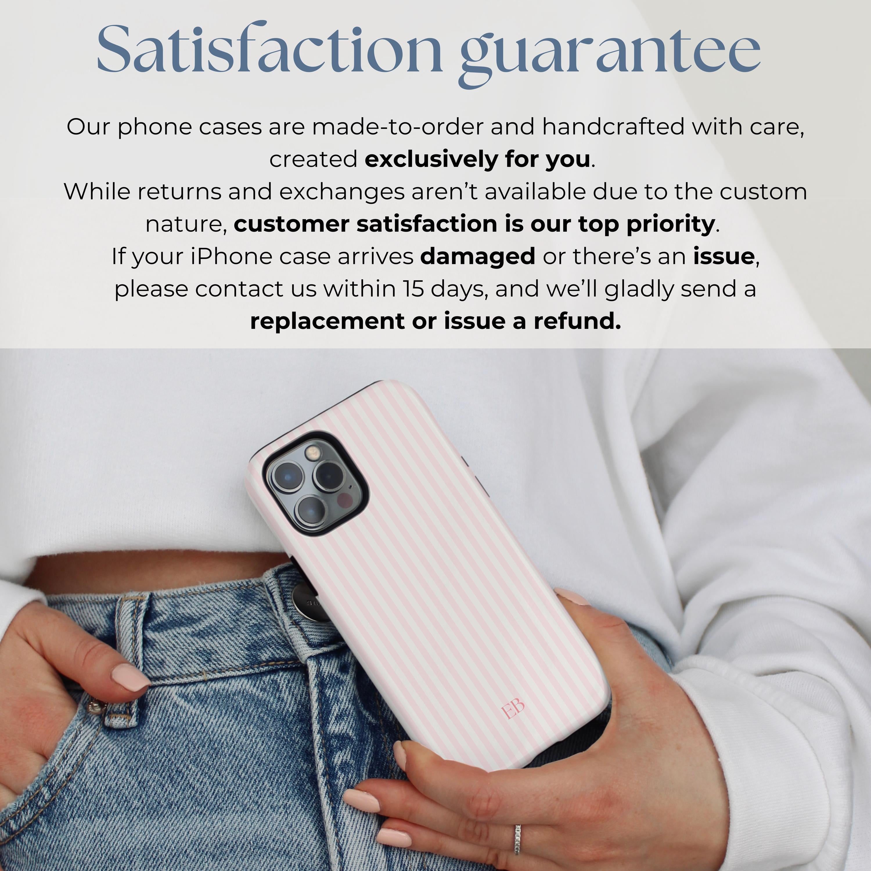 Personalized Pink Striped Phone Case – Custom Monogram Aesthetic Coastal Preppy Beachy iPhone Case