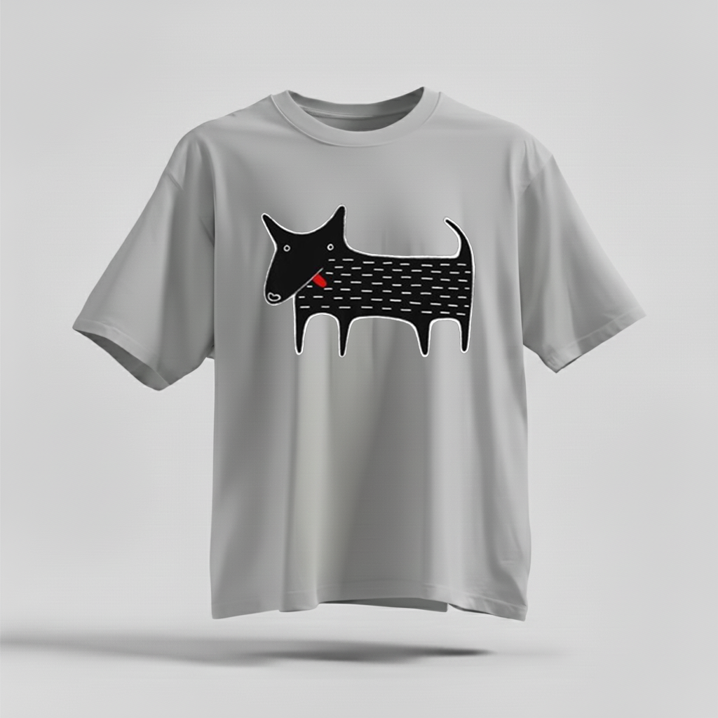 H9Neko Black Dog Folk Art T-Shirt – Cute Kawaii Animal Tee, Whimsical Graphic Shirt, Funny Dog Lover Gift, Derpy Dog Birthday Tee