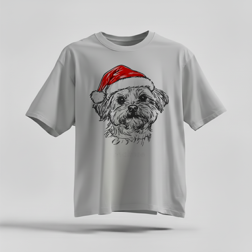 H9Neko Santa Paws Dog T-Shirt – 50 Dog Breeds, Festive Christmas Gift for Dog Lovers