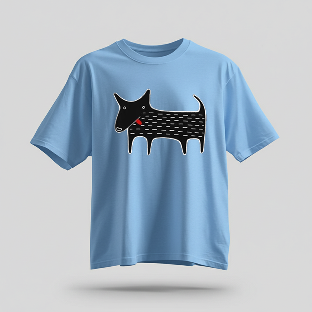 H9Neko Black Dog Folk Art T-Shirt – Cute Kawaii Animal Tee, Whimsical Graphic Shirt, Funny Dog Lover Gift, Derpy Dog Birthday Tee