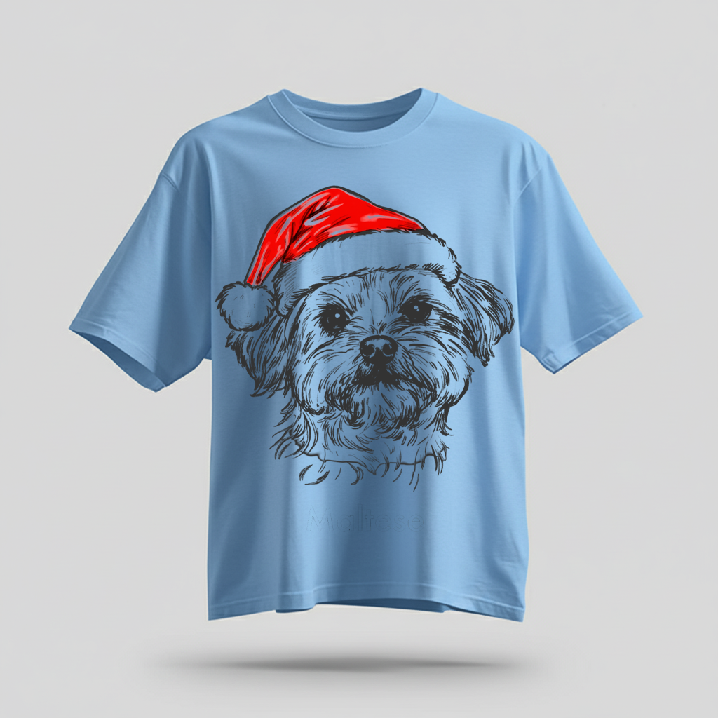 H9Neko Santa Paws Dog T-Shirt – 50 Dog Breeds, Festive Christmas Gift for Dog Lovers
