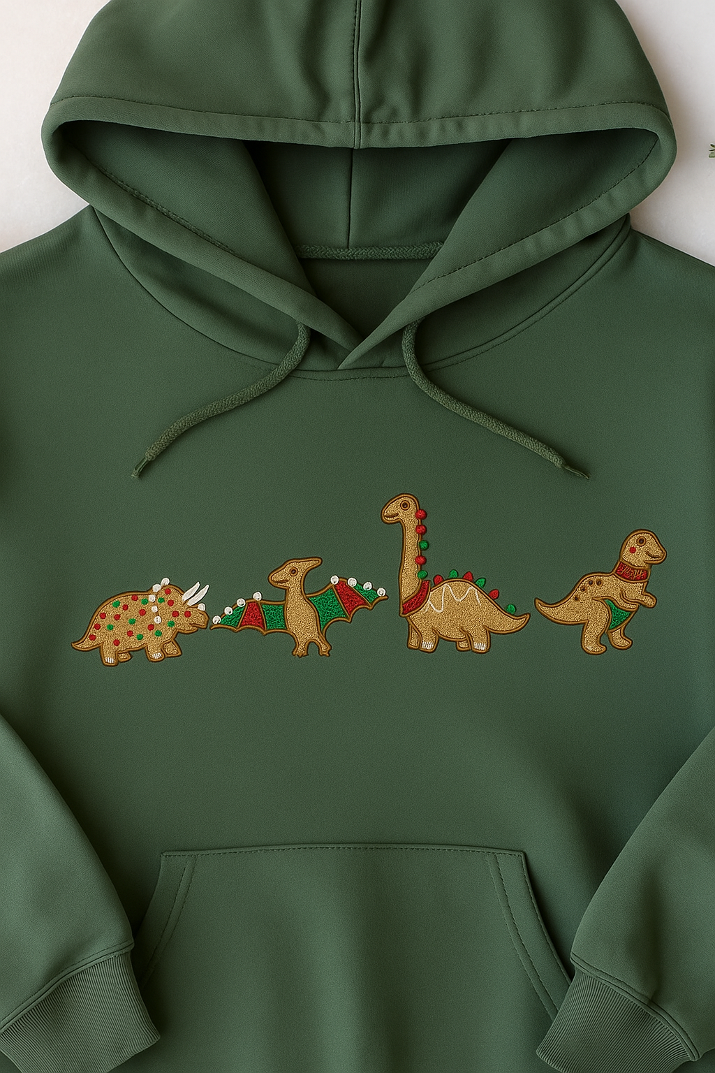 mbroidered Gingerbread Dinosaur Christmas Hoodie | Cute Holiday Dino Sweatshirt by H9Neko