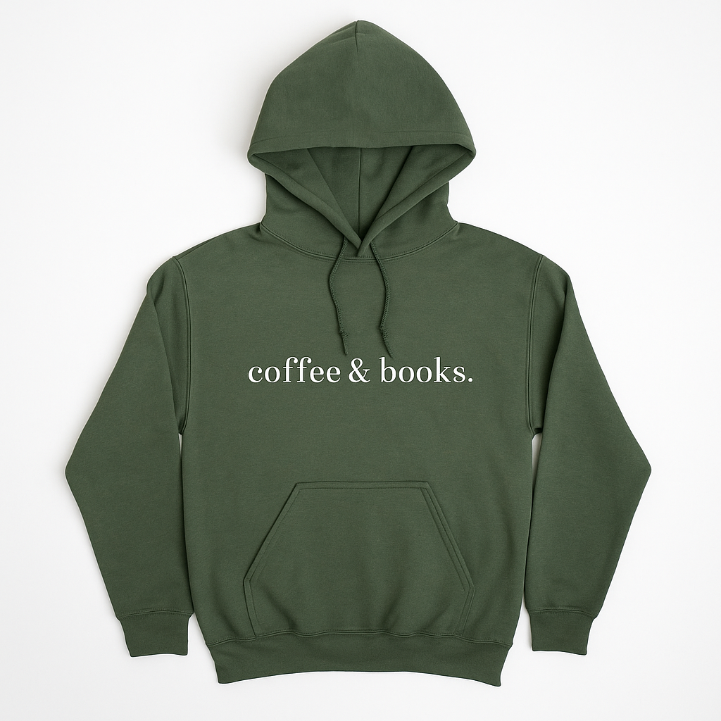H9Neko Coffee & Books Hoodie – Cozy Book Lover Hooded Pullover, Reading Club Gift for Teachers & Students