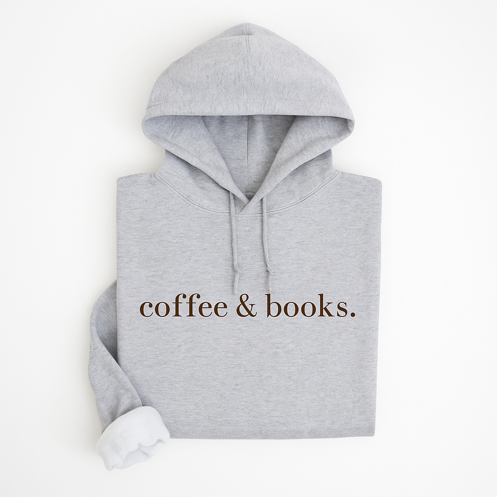 H9Neko Coffee & Books Hoodie – Cozy Book Lover Hooded Pullover, Reading Club Gift for Teachers & Students