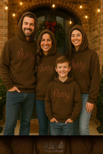 Embossed Christmas Hoodie – Merry Christmas Puff Hoodie Cute Winter Holiday Gift | H9Neko