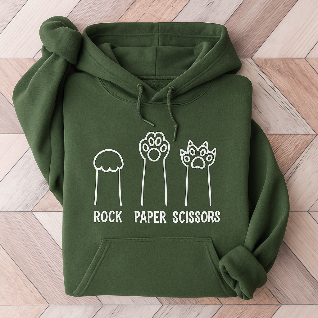 H9NEKO Funny Cat Paw Hoodie - Rock Paper Scissors Unisex Pullover