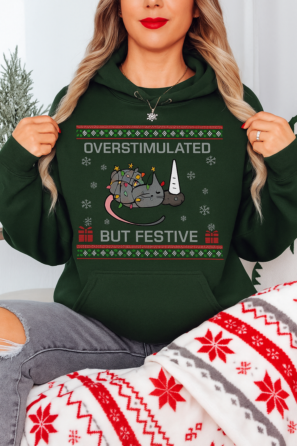 H9NEKO Overstimulated Possum Christmas Hoodie - Funny Ugly Pullover