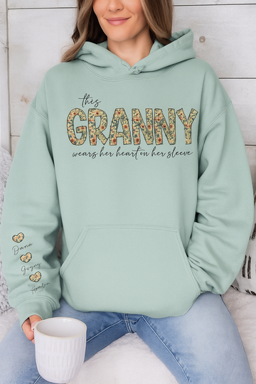 H9NEKO Custom Grandma Heart Sleeve Hoodie - Personalized Grandparent Gift