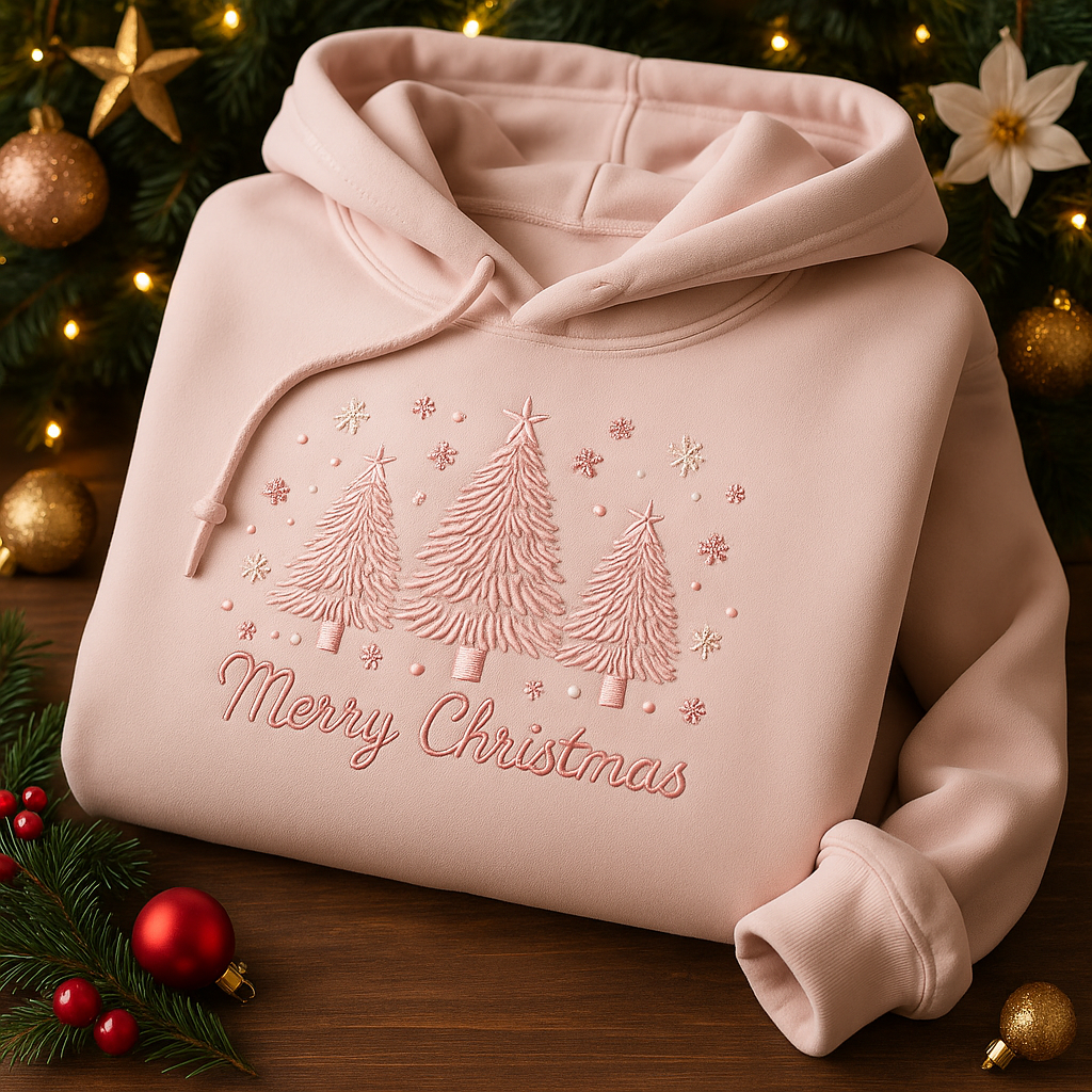 H9NEKO Embroidered Coquette Christmas Hoodie - Custom Xmas Tree Gift