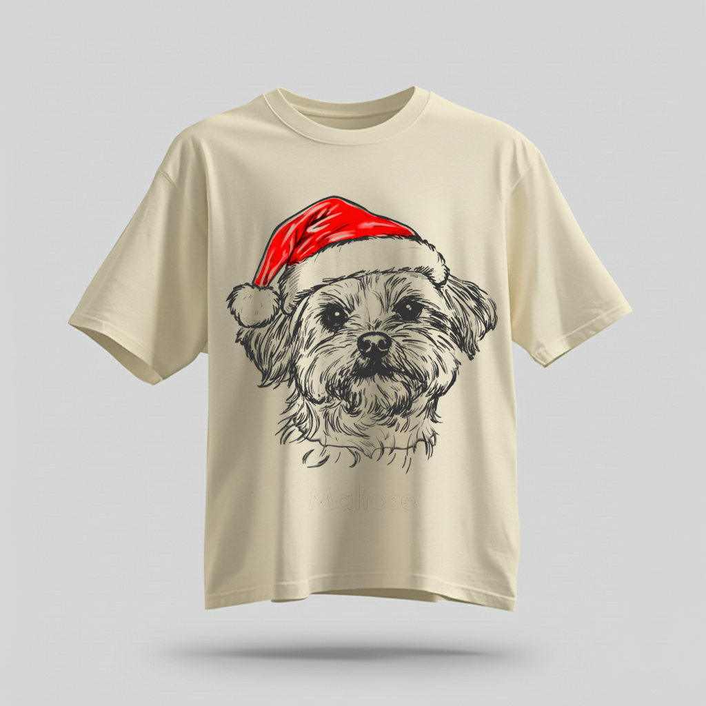 H9Neko Santa Paws Dog T-Shirt – 50 Dog Breeds, Festive Christmas Gift for Dog Lovers