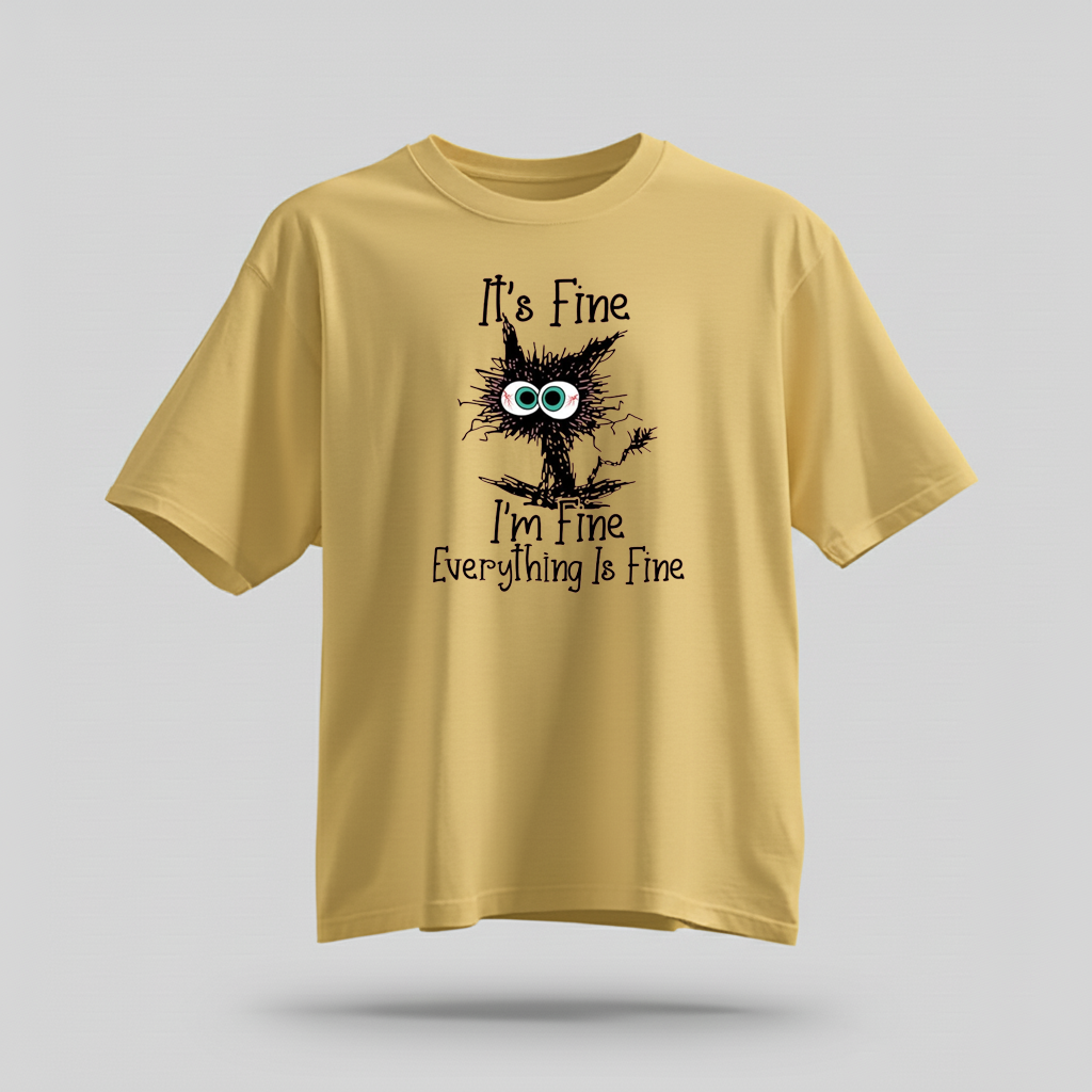 H9Neko “It’s Fine I’m Fine Everything Is Fine” Black Cat Shirt – Funny Cat Lover Tee, Cute Sarcastic T-Shirt, Humor Gift for Cat Lovers