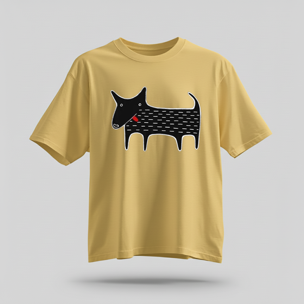 H9Neko Black Dog Folk Art T-Shirt – Cute Kawaii Animal Tee, Whimsical Graphic Shirt, Funny Dog Lover Gift, Derpy Dog Birthday Tee