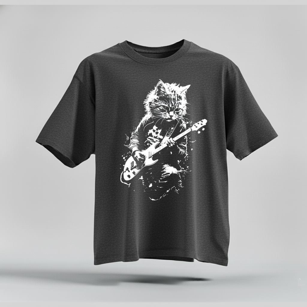 Rock Cat Guitar T-Shirt - Funny Cat Lover Gift Tee by H9NEKO