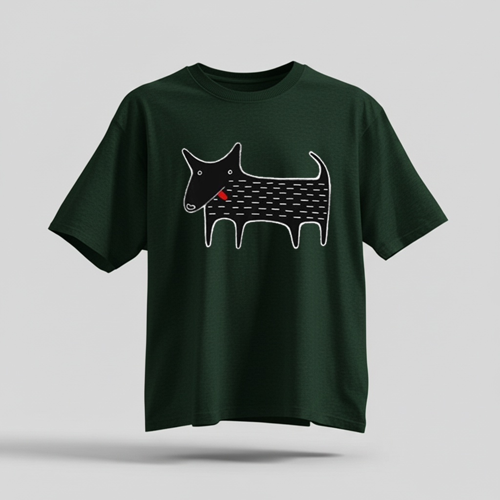 H9Neko Black Dog Folk Art T-Shirt – Cute Kawaii Animal Tee, Whimsical Graphic Shirt, Funny Dog Lover Gift, Derpy Dog Birthday Tee