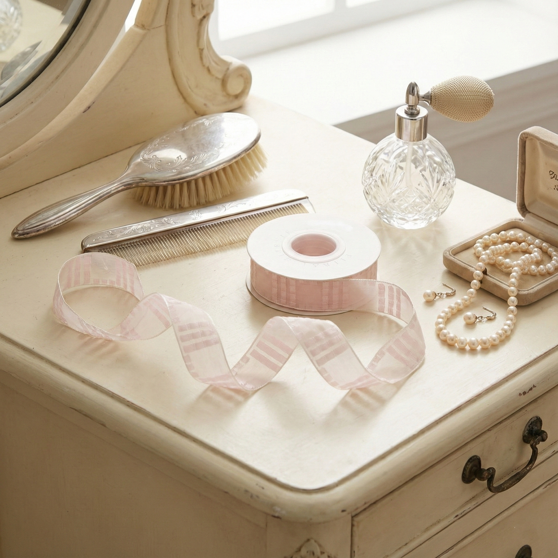 Blush Pink Textured Stripe Ribbon 1" x 10yd | Romantic Summer Wedding & Baby Shower Decor | H9Neko