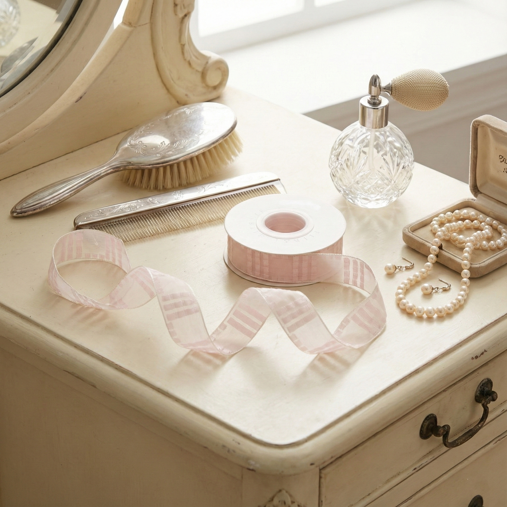 Blush Pink Textured Stripe Ribbon 1" x 10yd | Romantic Summer Wedding & Baby Shower Decor | H9Neko