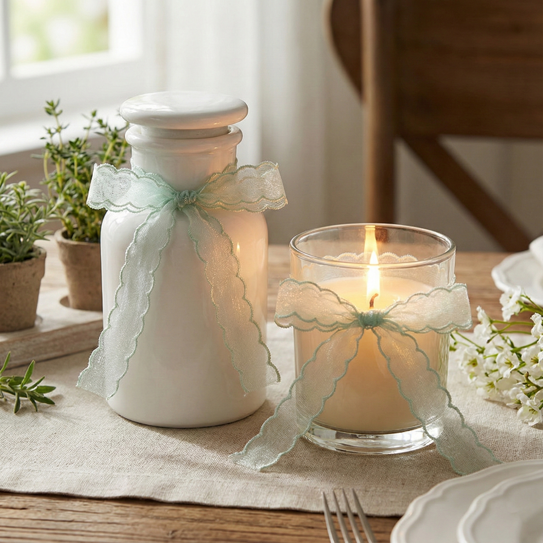 Scalloped Mint Green Mesh Ribbon 1" x 10yd | Elegant Spring Trim for Wedding & Gift Wrapping | H9Neko