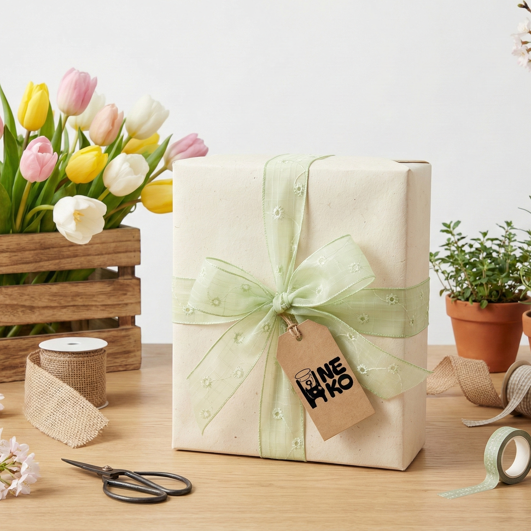 Sheer Mint Ribbon 1" x 10yd | Pastel Eyelet Floral for Wedding & Gift Wrapping |H9Neko