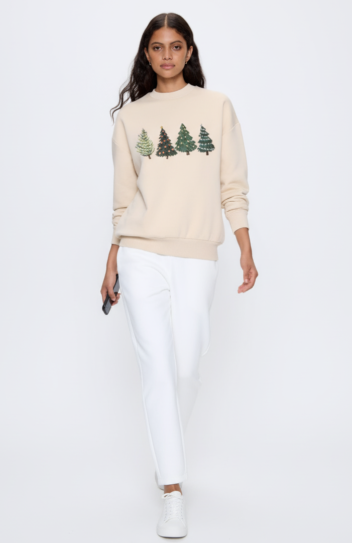 H9neko Christmas Tree Sweatshirt - Holiday Sweater for Women