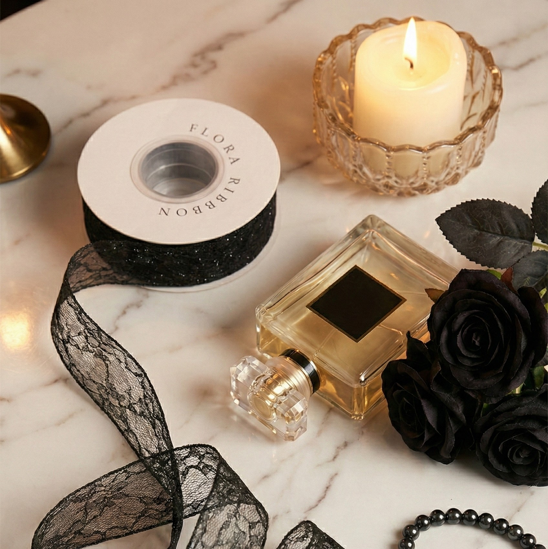 H9Neko Black Sheer Organza & Polyester Ribbon - Elegant Embroidered Floral Lace Design