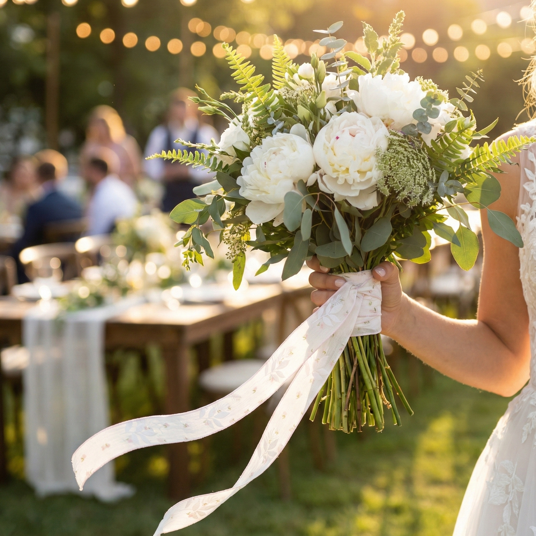 Textured White Leaf & Pink Bud Ribbon 1" x 10yd | Elegant Summer Wedding Decor & Gifts | H9Neko
