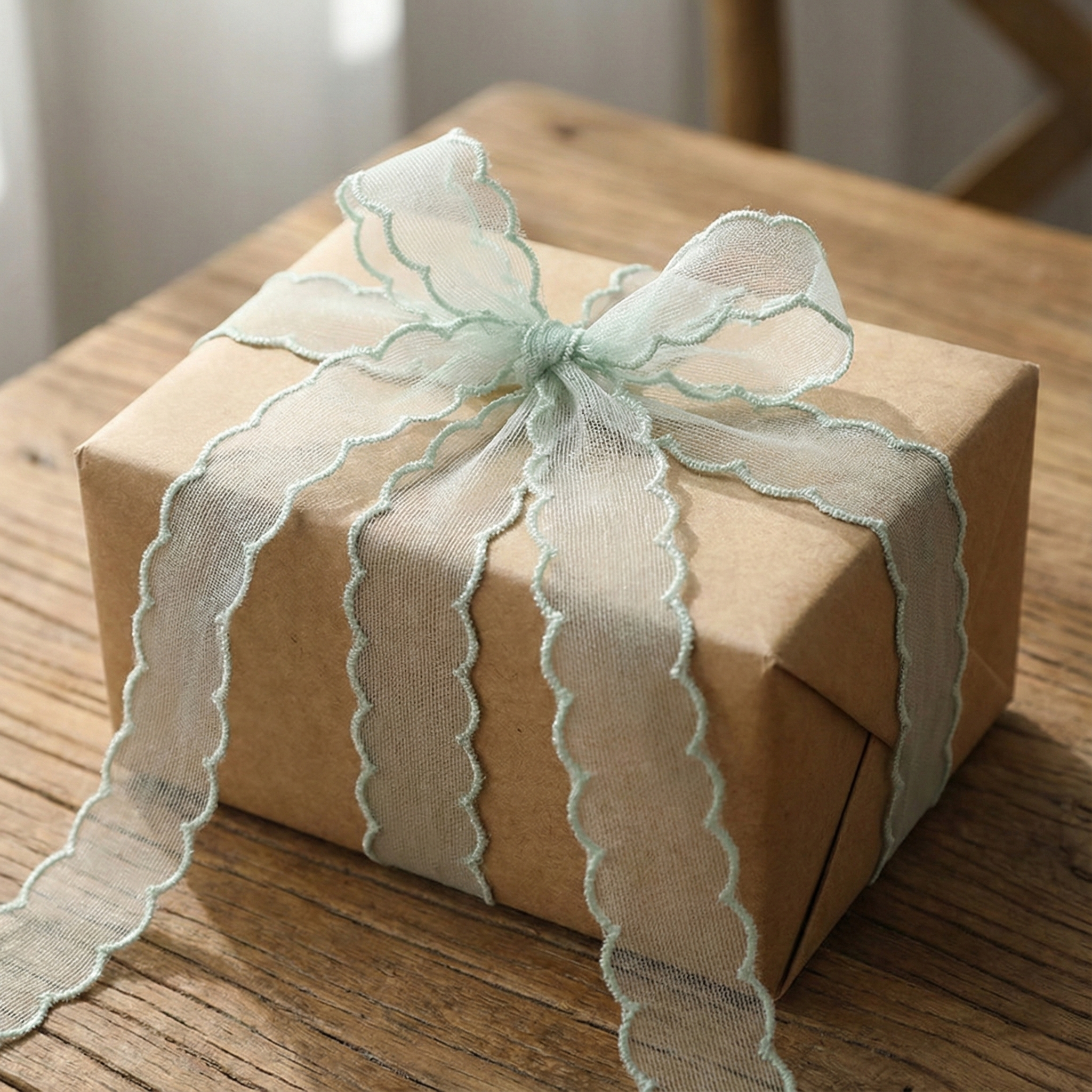 Scalloped Mint Green Mesh Ribbon 1" x 10yd | Elegant Spring Trim for Wedding & Gift Wrapping | H9Neko