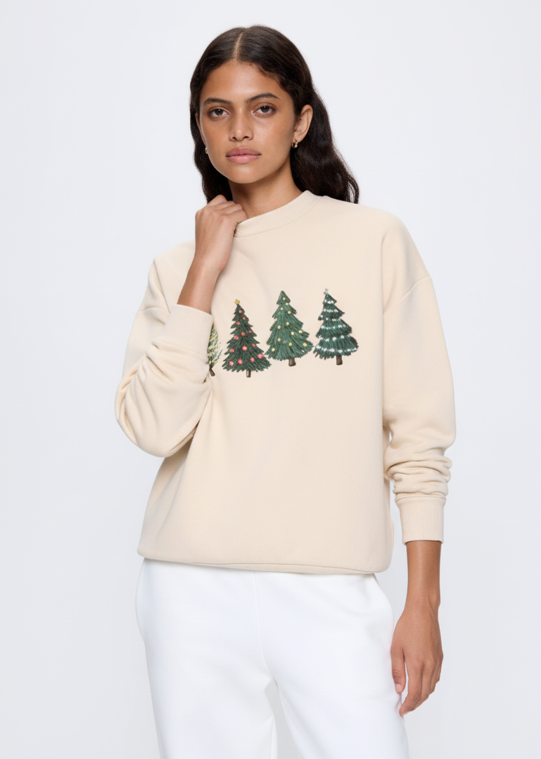 H9neko Christmas Tree Sweatshirt - Holiday Sweater for Women