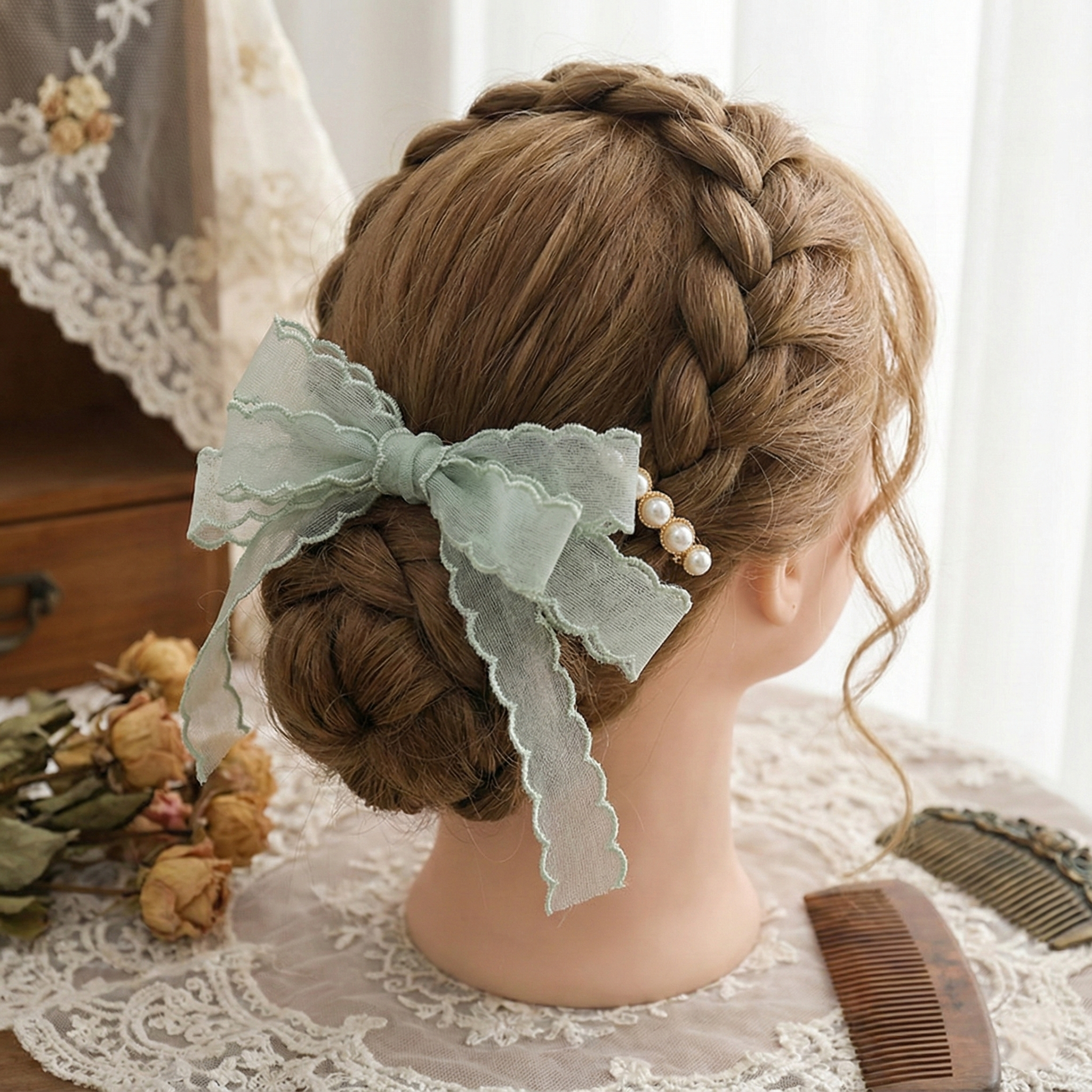 Scalloped Mint Green Mesh Ribbon 1" x 10yd | Elegant Spring Trim for Wedding & Gift Wrapping | H9Neko