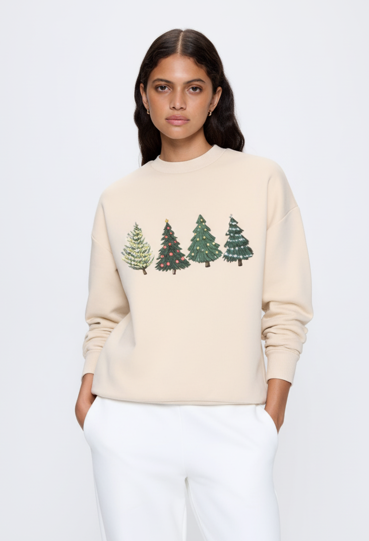 H9neko Christmas Tree Sweatshirt - Holiday Sweater for Women