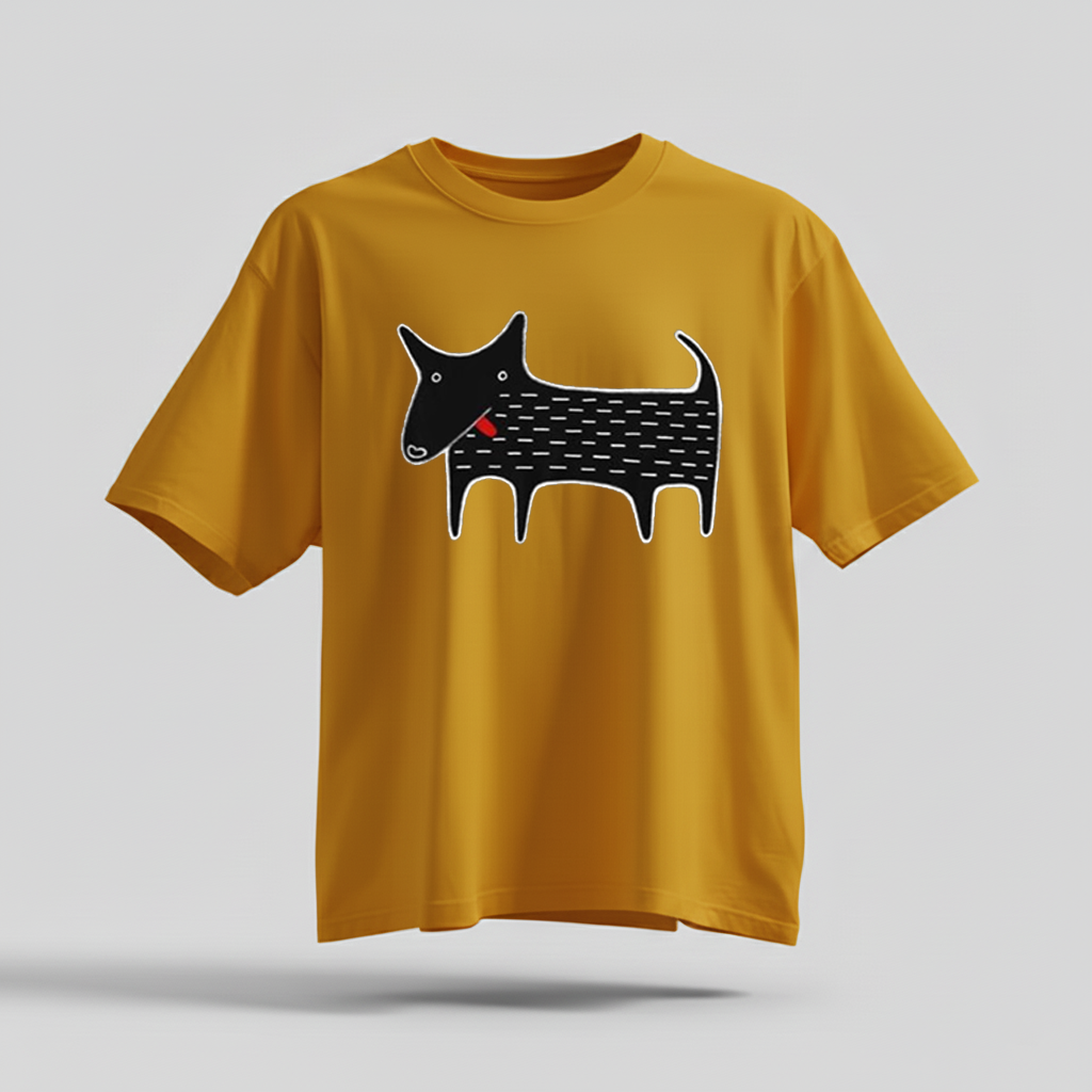 H9Neko Black Dog Folk Art T-Shirt – Cute Kawaii Animal Tee, Whimsical Graphic Shirt, Funny Dog Lover Gift, Derpy Dog Birthday Tee