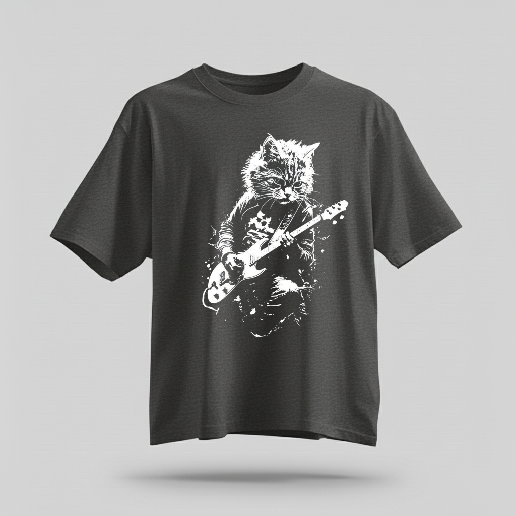Rock Cat Guitar T-Shirt - Funny Cat Lover Gift Tee by H9NEKO